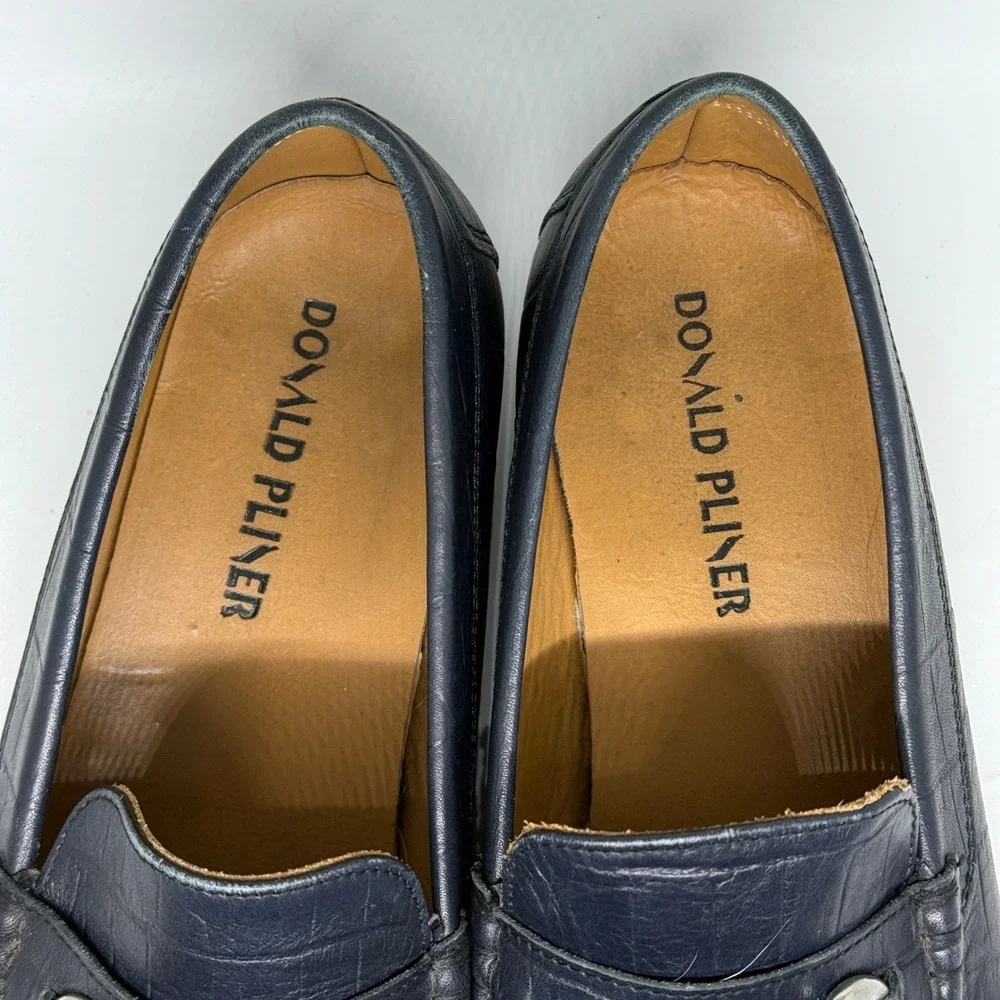 Donald Pliner Mens Blue Embossed Leather Bit Loafer Shoes 11.5M Made in‎ Italy